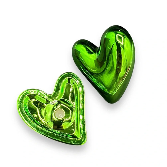 Metallic Neon Green Witches Heart Fun Party Earrings - Picture 6 of 8